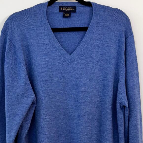 Brooks Brothers Stretch Merino Wool V-Neck Pullover Sweater Light Blue Men's L - Picture 2 of 11